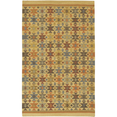 Tapis multicolore en laine tissé à plat à la main Marshayla