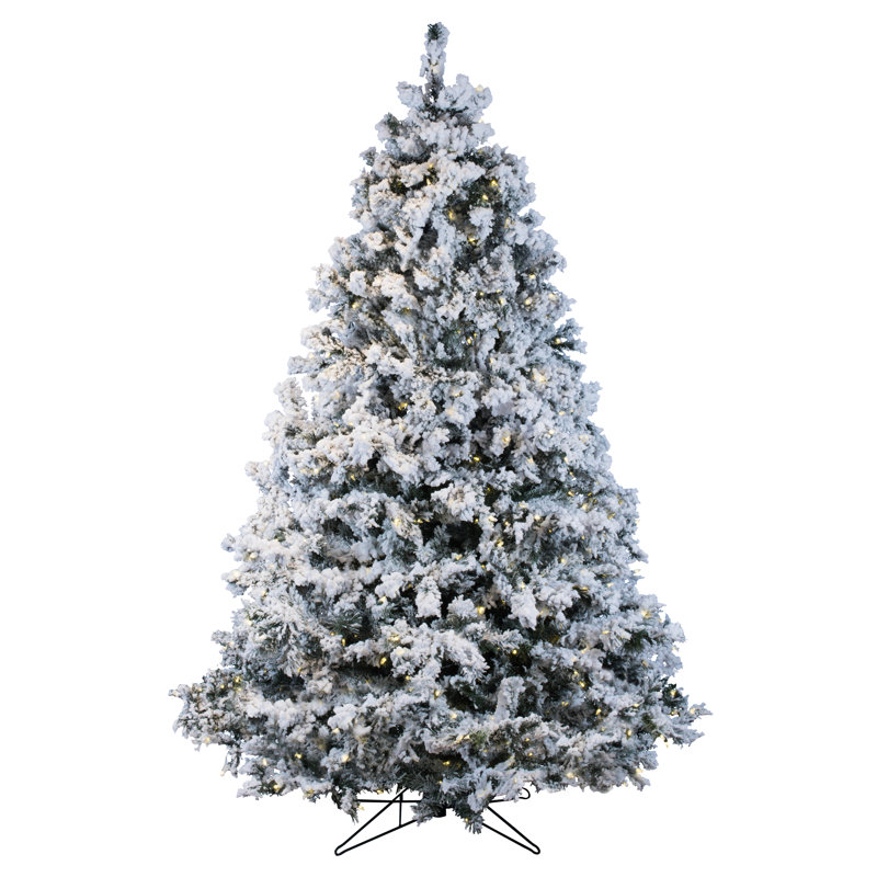 Flocked Alaskan 7.5' White Artificial Christmas Tree with 900 LED White Lights with Stand