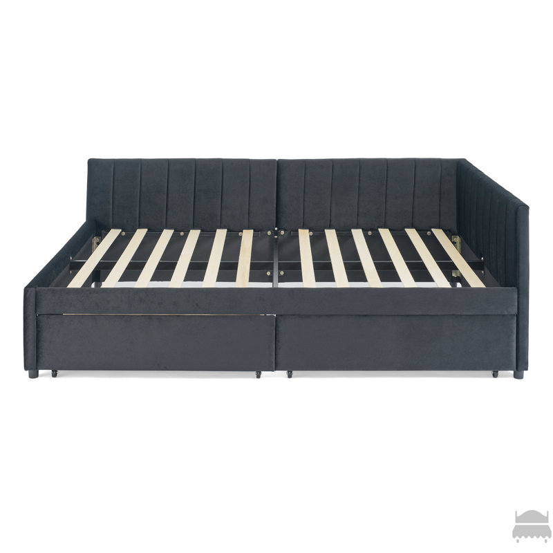 Full Size Velvet Upholstered Tufted  Bed Frame, Sofa Bed Frame With Comfortable Backrest And Armrests, Full Size Bed
