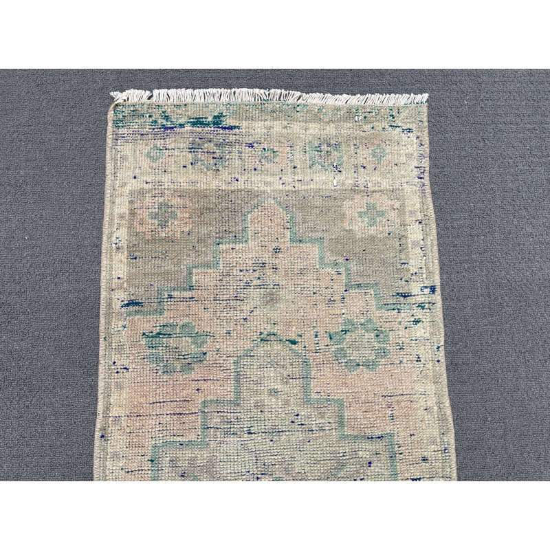 Tapis en laine beige 15,7 x 34,6 po, motif géométrique moderne rétro traditionnel