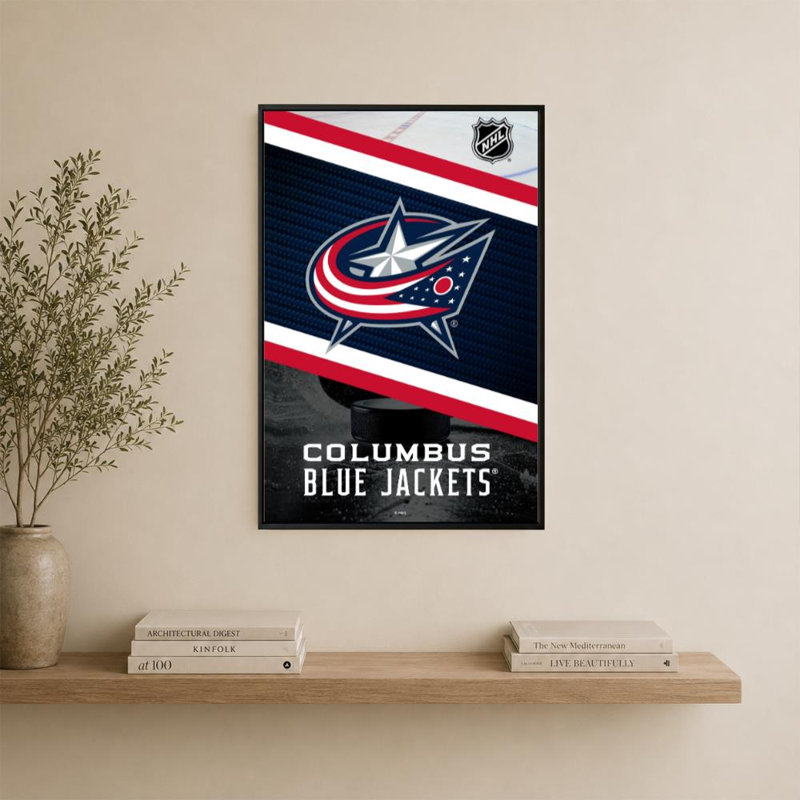 Décoration murale des Blue Jackets de Columbus (NHL), H 36 po x l 24 po, Cadre plat flottant, Noir