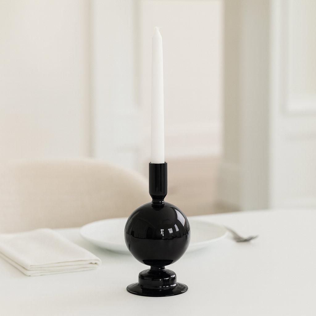 Rupani Glass Candlestick Holder, Black