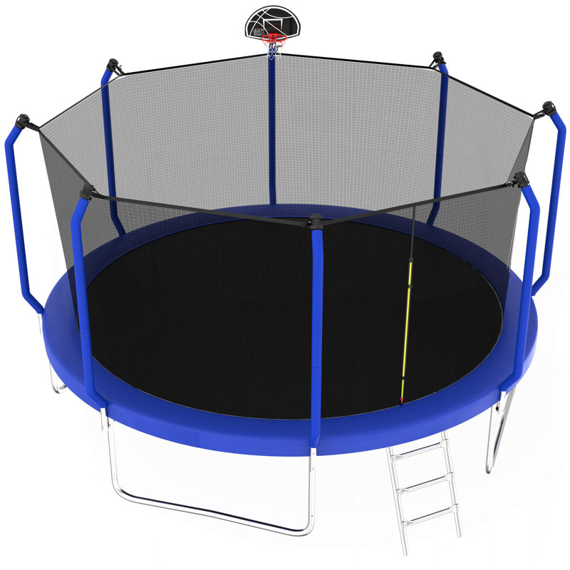 Trampoline 14FT avec panier de basketball, trampoline d'extérieur renforcé de type ASTM avec filet d'enclos