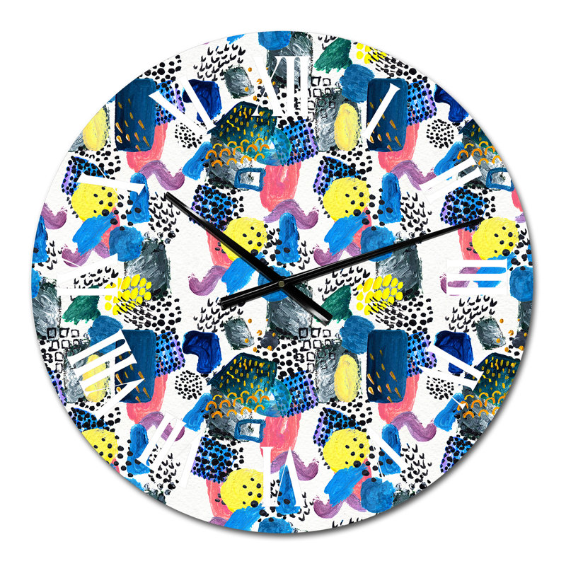 Bleu et jaune coups de pinceau - Horloge murale à motifs, Petit