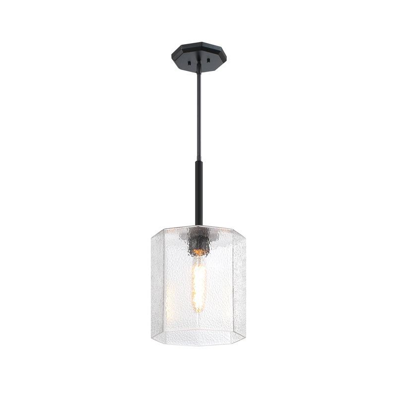 Allenhurst 60 Watt 1-Light Geometric Pendant Light with Clear Rippled Glass Shade, Matte Black, 22" H x10" W x 10" D
