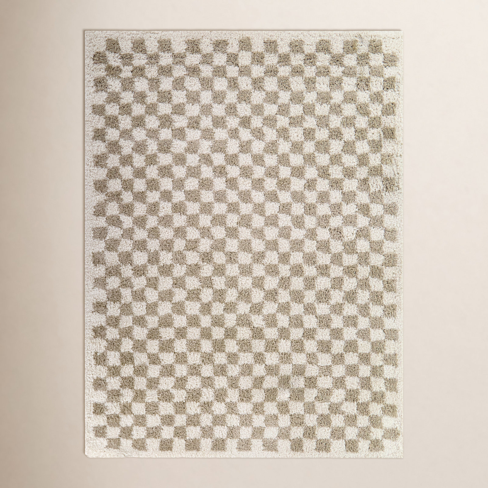 Walker Beige Checkered Shag Area Rug, Rectangle 4'4" x 6'