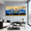 Étoiles dorées, vagues bleues, ensemble de 3 reproductions d'art sur toile-19657204