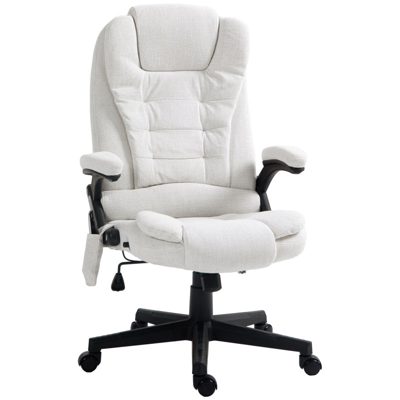 High Back Vibration Massage Office Chair with 6 Vibration Points, Heated Reclining with Remote, White 1