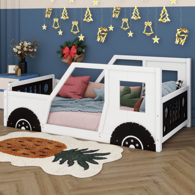 Twin Size Classic Car-Shaped Platform Bed With Wheels