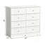 Commode double blanche de style ferme moderne à 8 tiroirs, grande commode en bois avec poignées anneaux dorées, grand meuble de rangement pour l'organisation de la chambre