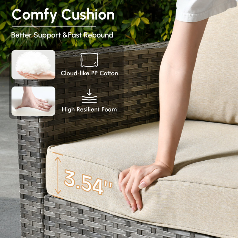 Ensemble de conversation d'extérieur pour 6 personnes avec coussins, Beige