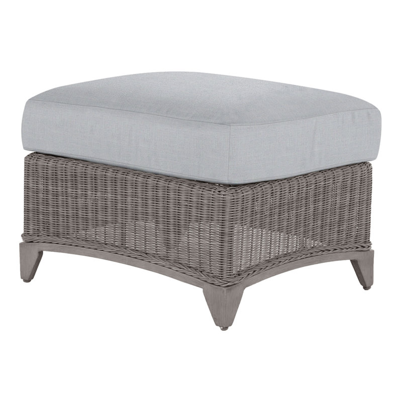 Astoria Outdoor Ottoman with Cushion, No Welt, Linen Chambray, Oyster