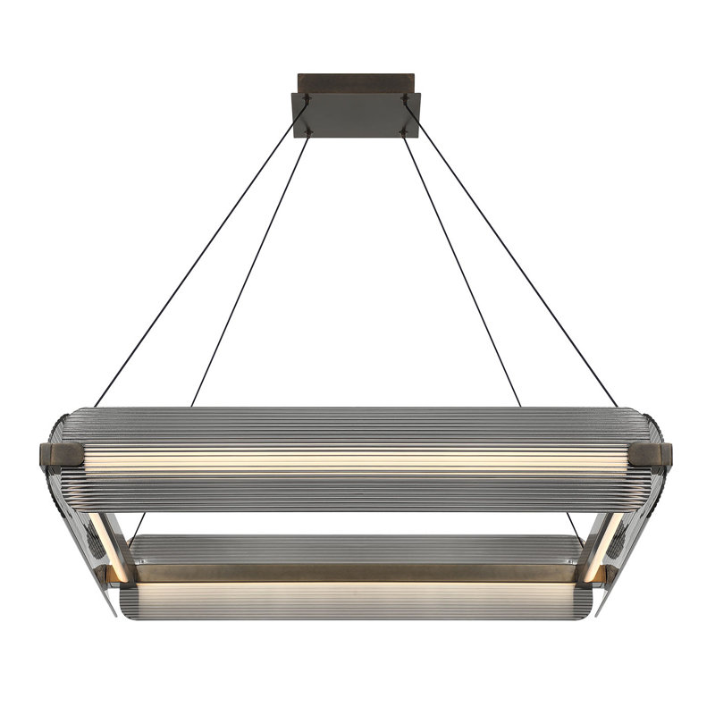 Chandelier, 4-Light, 34", Weathered Brass, Smoked Glass, Smoke