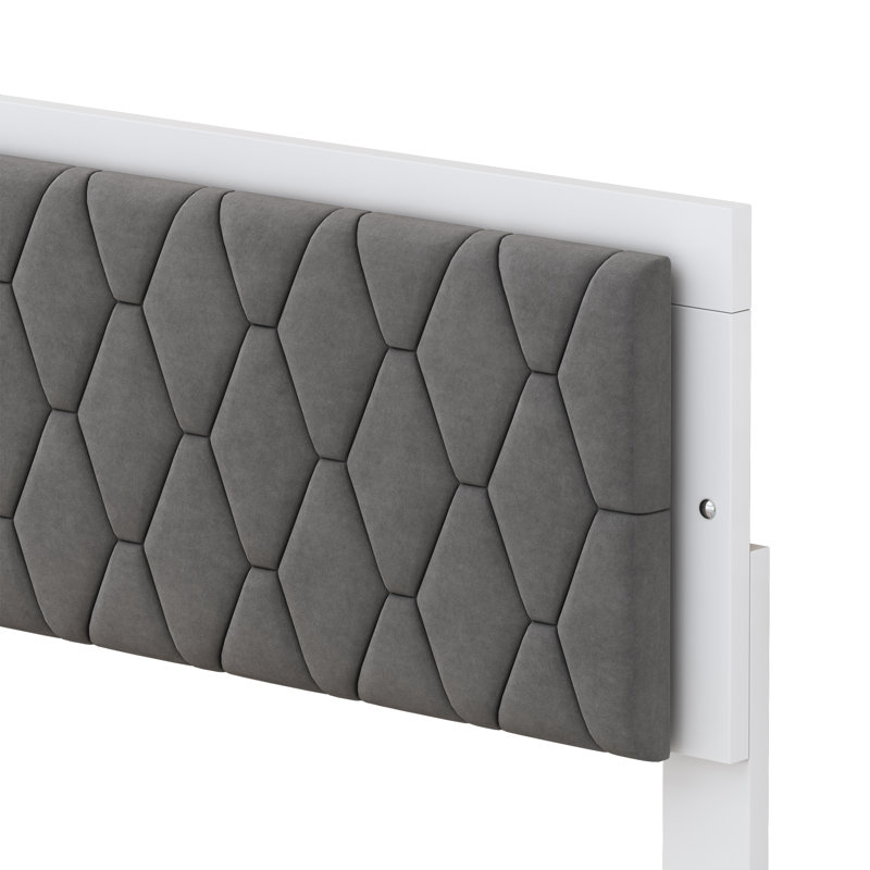 Grand lit tapissier avec lumières, lit plateforme moderne avec tête de lit en velours, design élégant et élégant, Blanc