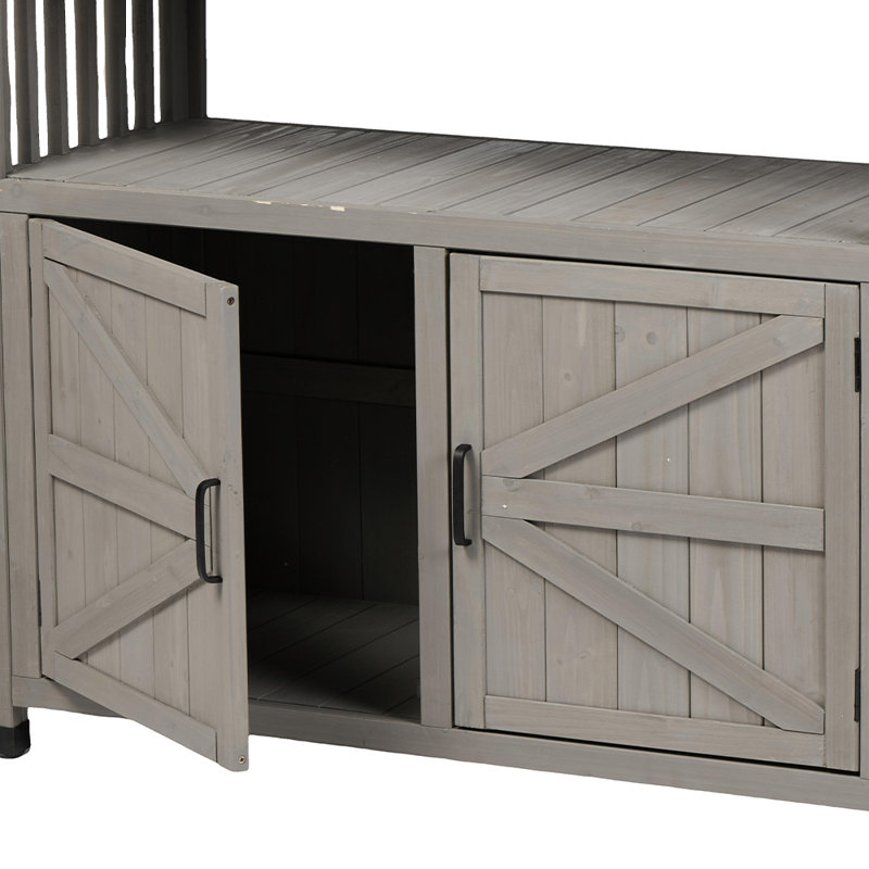 Rectangular Wood Outdoor Buffet Table with Storage, Patio Sideboard Cabinet