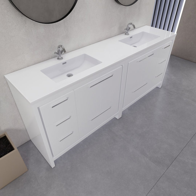 Ensemble de meuble-lavabo double 84 po 84 po, Blanc lustré