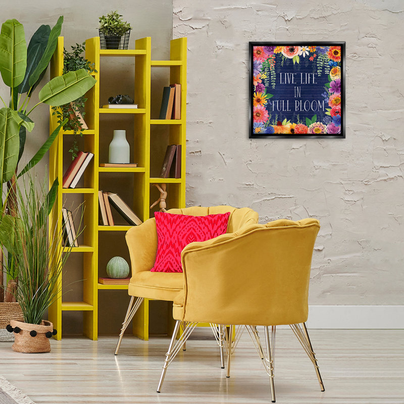 Cadre flottant Live Life in Full Bloom, design par Nicole DeCamp, Cadre flottant noir de jais, H 18 po x l 18 po