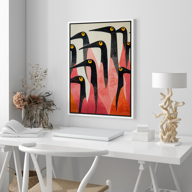 Vibrant Pink Red Abstract Animals Funny Framed Bedroom Wall Decorations Canvas Print, White, 36" H x 24" W