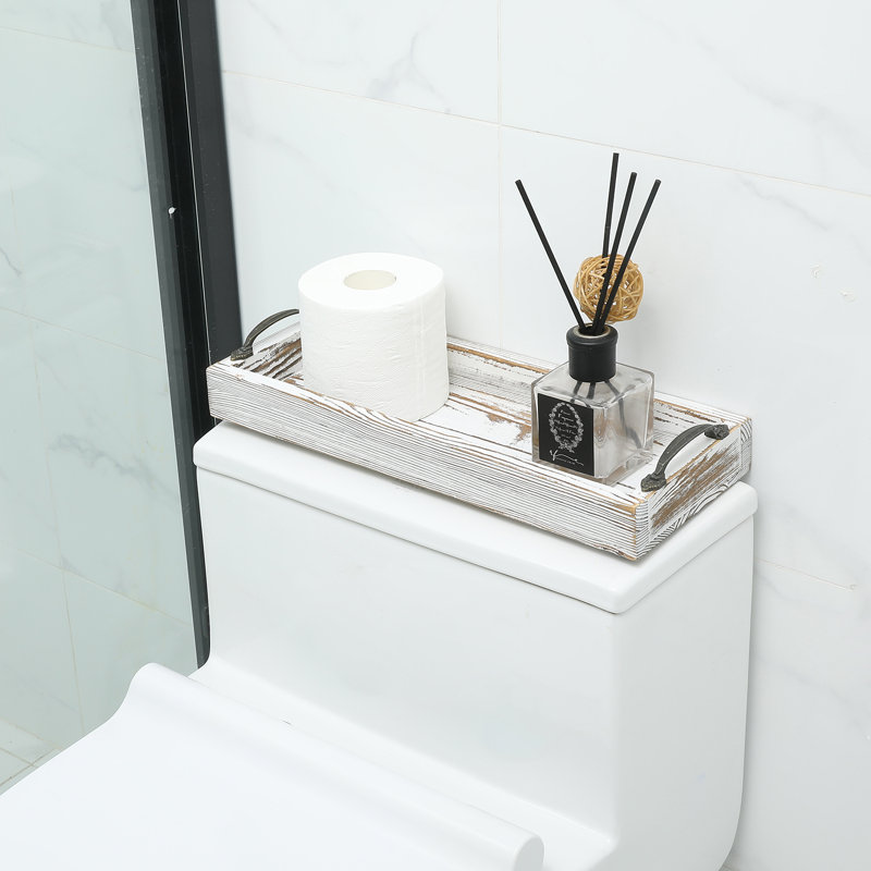 Plateau en bois pour accessoires de salle de bain, Blanc délavé