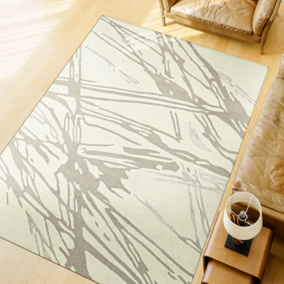 Tapis blanc et taupe de haute qualité noué à la main
