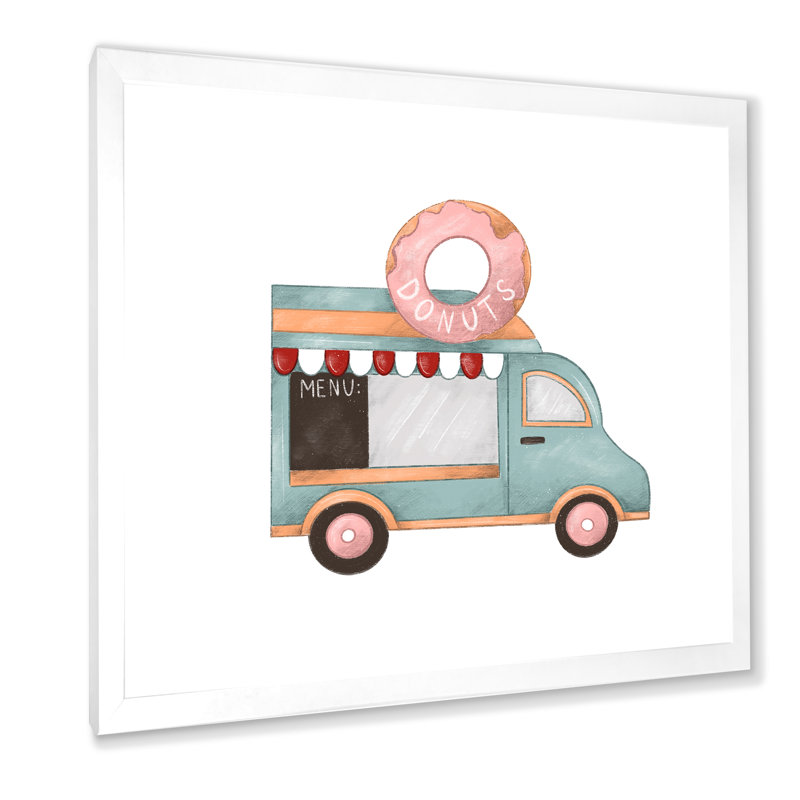 Art rétro sur toile, Donut Van Kiosk, H 30 po x l 30 po x P 1 po, Cadre photo blanc