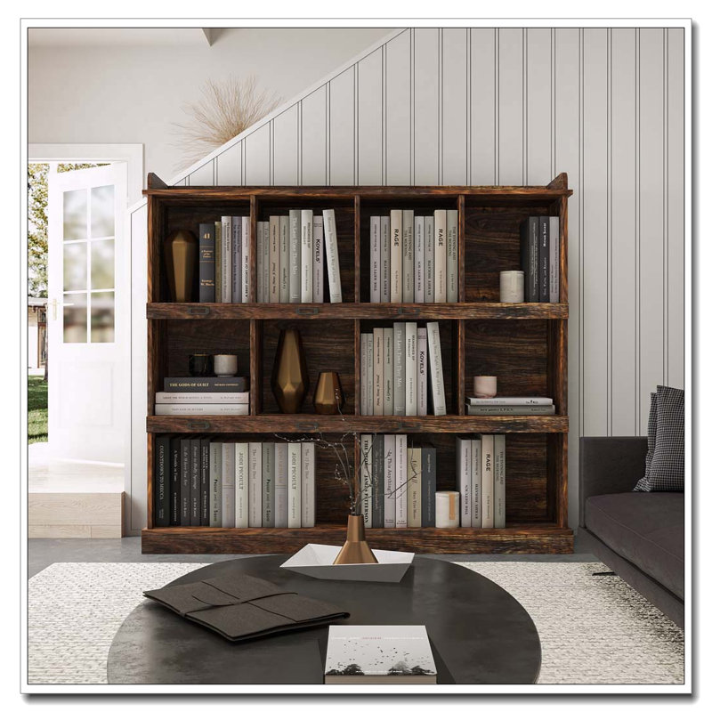 Bibliothèque à 10 tablettes avec rangement pour casiers, Espresso