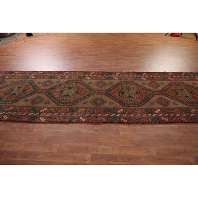 Tapis de couloir brun à motif géométrique traditionnel 4 x 14 po