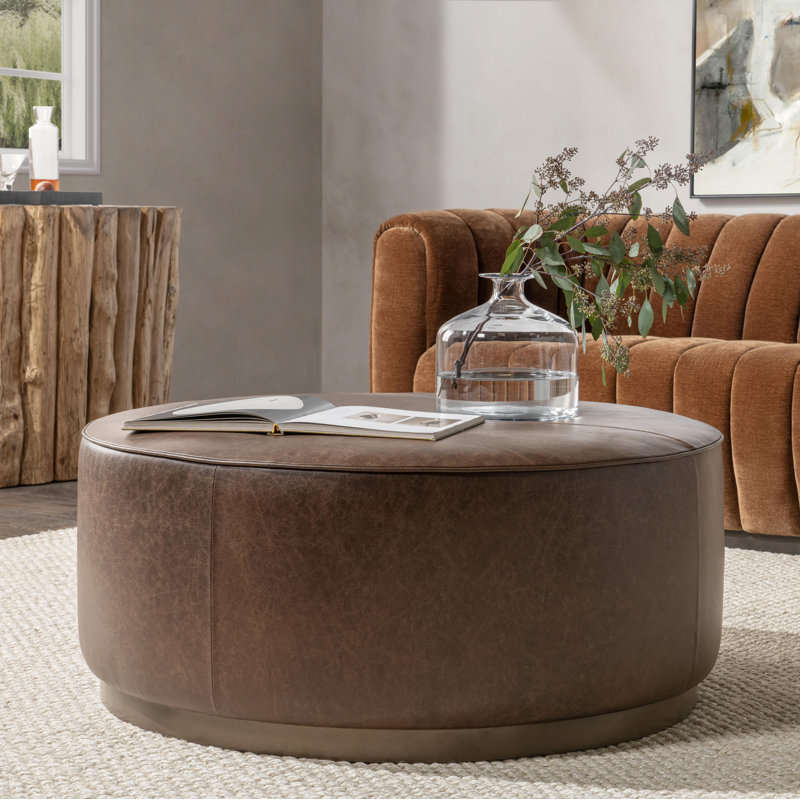 Clair Leather Cocktail Coffee Table, Dark Brown