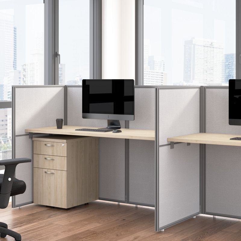 Easy Office Rectangle 1 Person Benching Workstation with Cable Management, Natural Elm