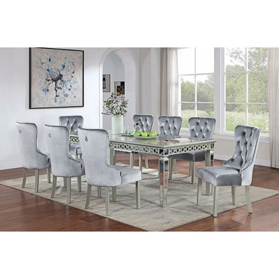 Mirror Accent Design Dining Table With Leaf by Everly Quinn