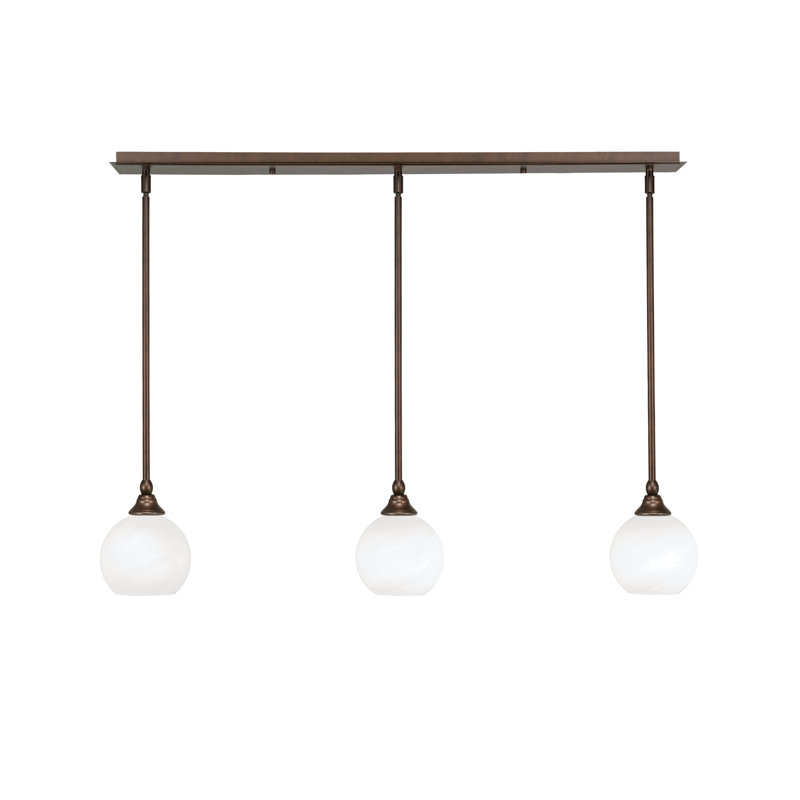 3 Light Stem Hung Linear Pendalier, 7" H x 37.75" W x 5.75" D, White, Bronze