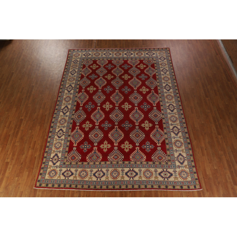 Red Geometric Kazak Oriental Area Rug