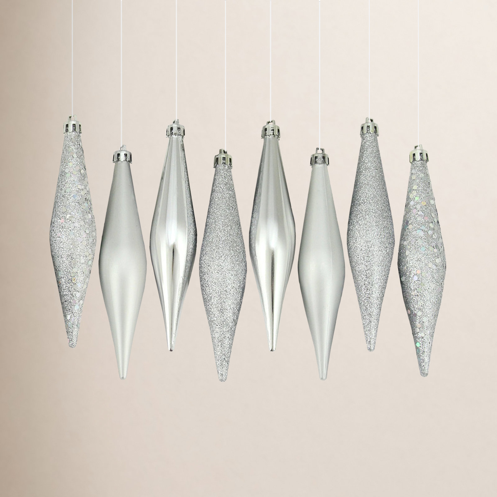 6" Shatterproof Finial Ornament, Silver Splendor