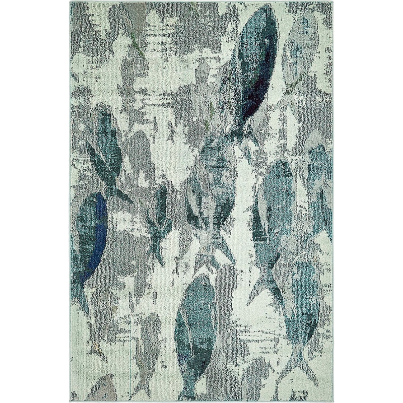 Tapis abstrait bleu Higley, Rectangle 4 pi x 6 pi