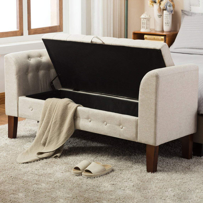 Upholstered Storage Bench with Armed, Oatmeal