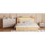 Ensemble de chambre à coucher 3 pièces avec lit plateforme tapissier grand capitonné avec veilleuses activées par le mouvement et chargeur USB, table de chevet et commode de rangement moderne, naturel