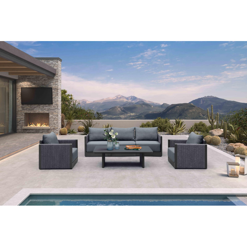 Patio Furniture Set 6 Pieces Outdoor Conversation Sets, PP Rope Patio Sofa with Cushions and Table Manual Weaving ,Deep Seating Furniture for Porch Lawn Backyard Gray