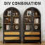 Armoire de rangement arquée en bois avec portes en rotin, étagère de présentation autoportante à 3 niveaux avec rangement caché-1222264055