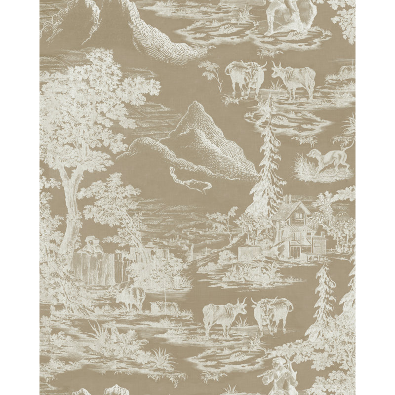 Tyrol Apres-Ski Home Toile Wallpaper Roll, Beige/Taupe