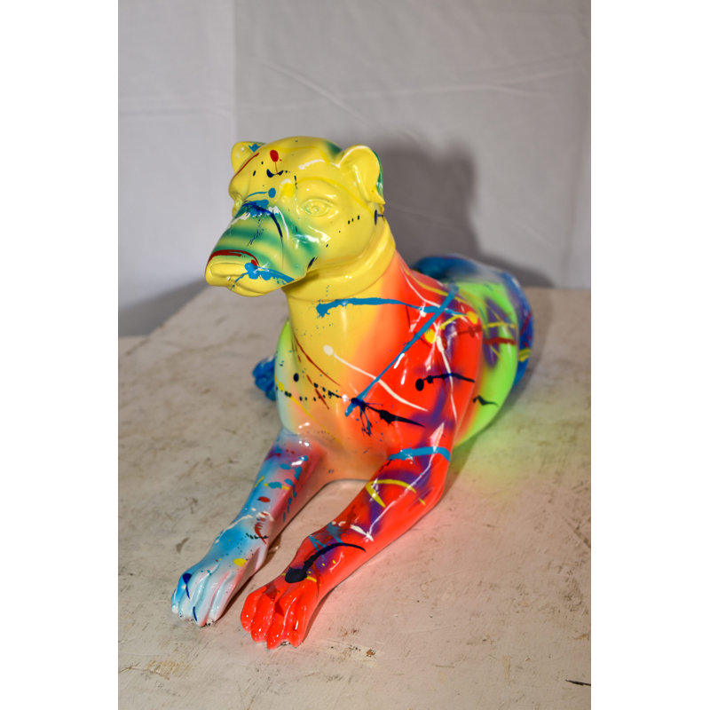 Modern Graffiti Sitting Greyhound Dog Resin Statue 22" x 9" x 11"H