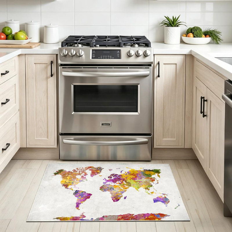 Tapis d'intérieur transparent, lavable à la machine, carte du monde aquarelle, Rectangle 32 po x 47 po
