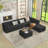 Ottoman Modern Minimalist Sectional Sleeper Sofa | Terrycloth Black | Space-Efficient for Living Room Bedroom-1929237634