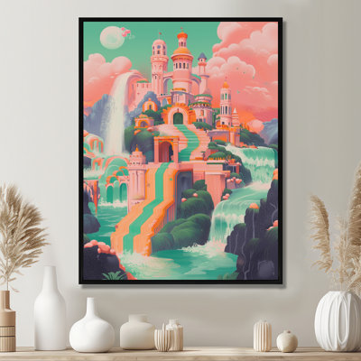 Château magique dans un arc-en-ciel rose - impressions de châteaux