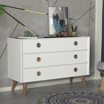 Duwayne Solid Wood 120cm W 3 - Drawer Chest of Drawers