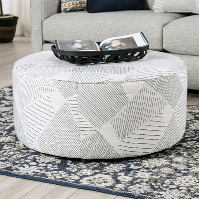 Repose-pieds rond transitionnel avec garniture en gris et bleu marine