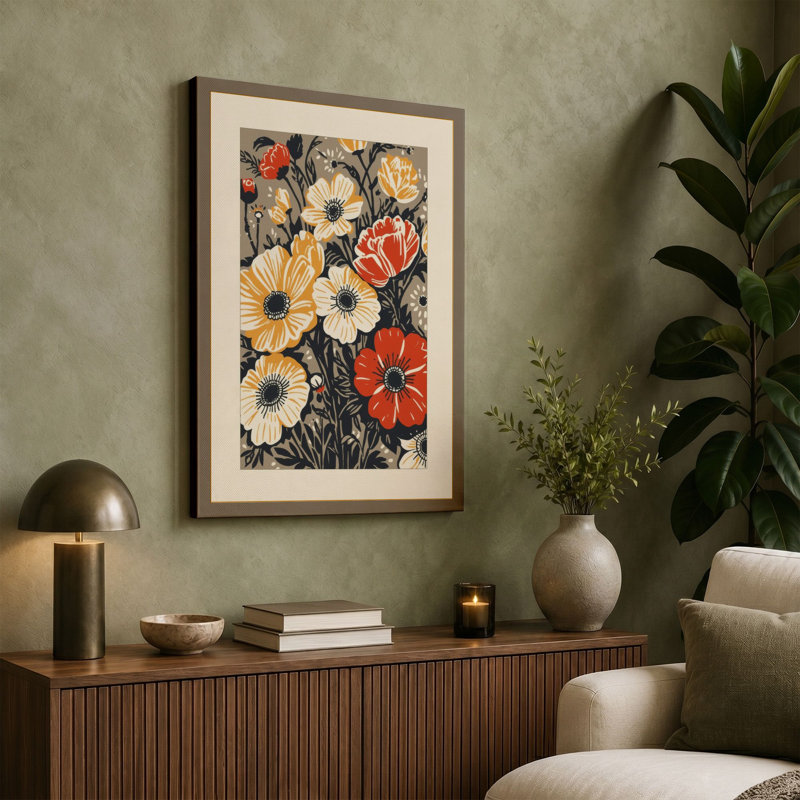 Floral Abundance Botanical - Wrapped Canvas, 24x16 - 61.0 x 40.6 cm, Teal Border