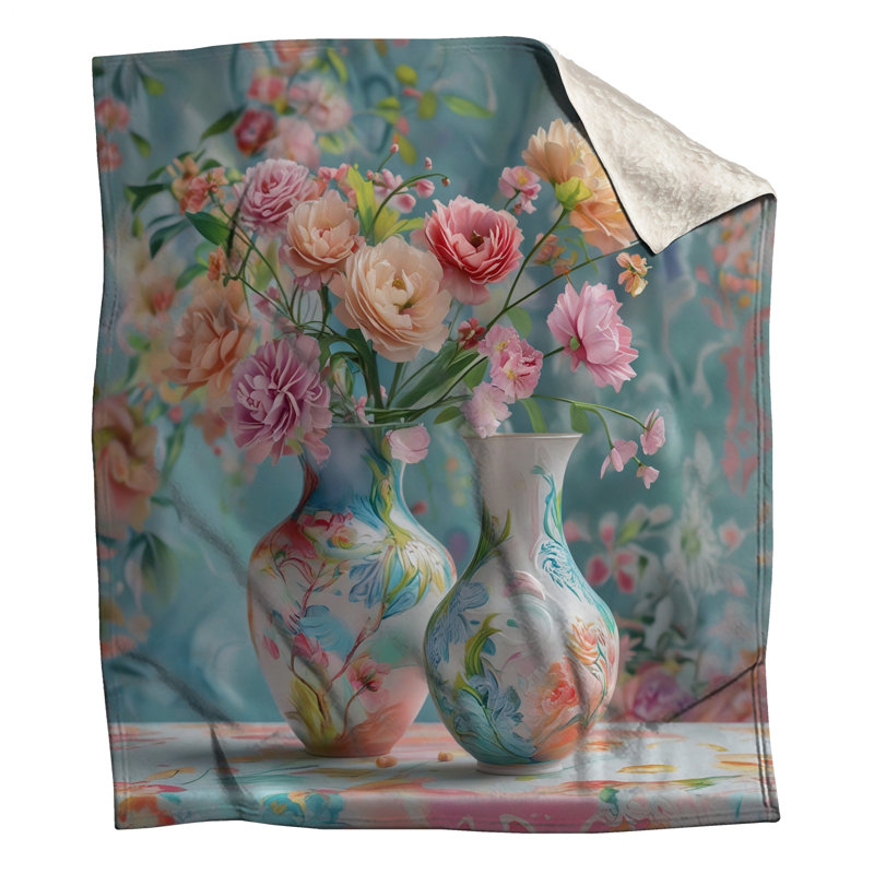 Floral Painted Vases Blankets, 50in W x 60in H