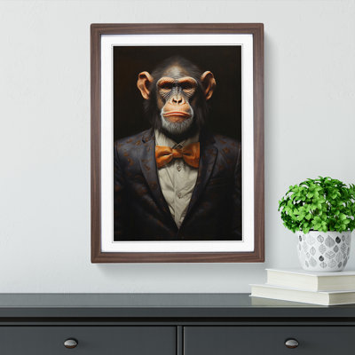 Monkey In A Suit Painting No.4 - Single Picture Frame Print on Wood