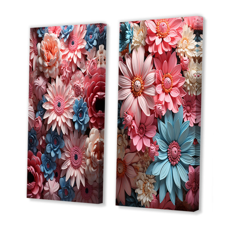 «Pink Daisy Bloom Harmony - Daisies», ensemble de 2 reproductions d'art mural, H 28 po x l 25 po, Toile tendue