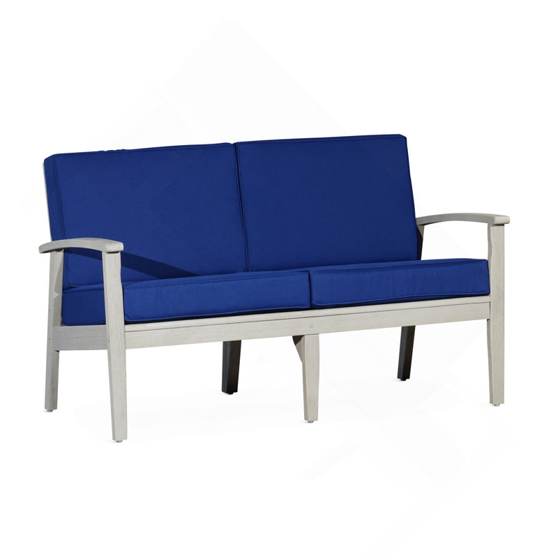 Causeuse avec coussins, finition gris bois flotté, coussins bleu marine, Marine, Bois flottant gris